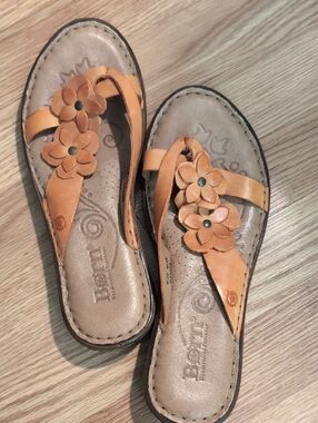 Born Orange Floral Leather Thong Sandals for Women